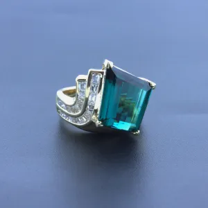 10.62 Carat Indicolite Tourmaline Diamond 18k Yellow Gold Ring