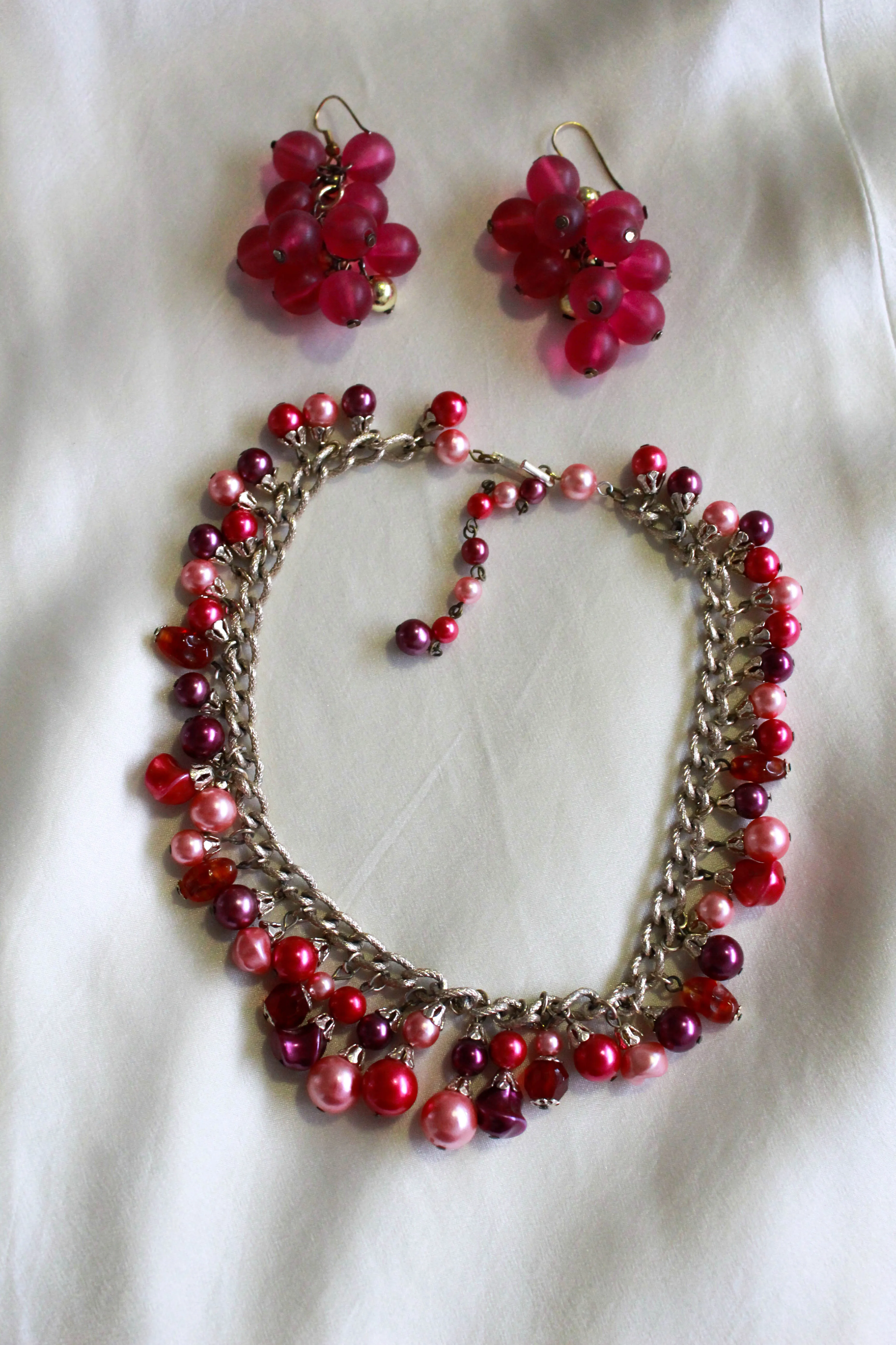 1940s/50s Pink, Purple and Silver Beaded Chain Necklace