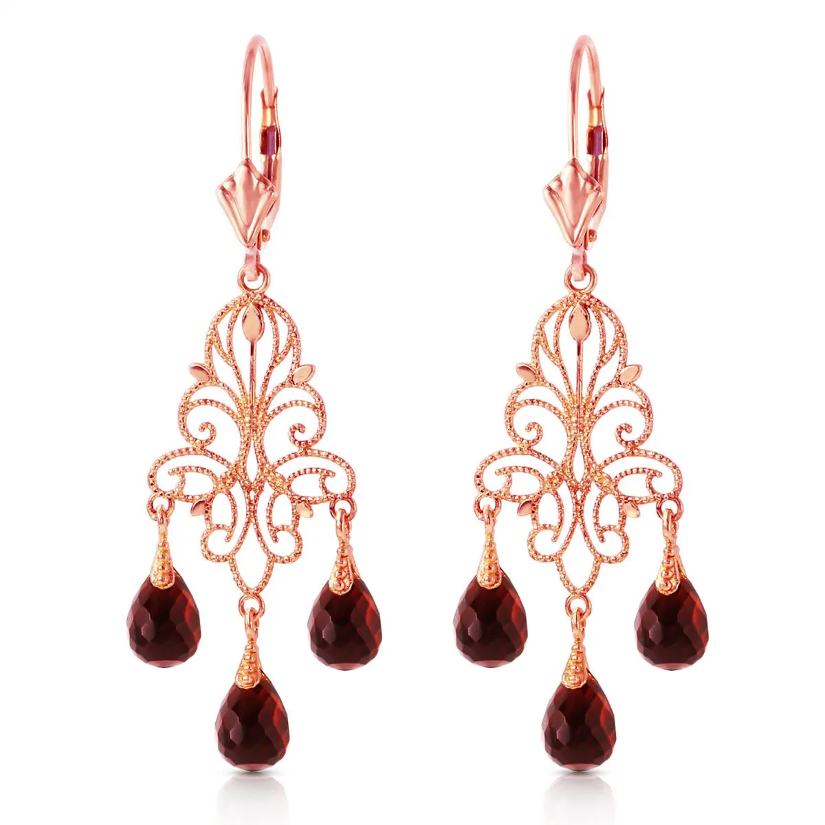 3.75 Carat 14K Solid Rose Gold Chandelier Earrings Natural Garnet