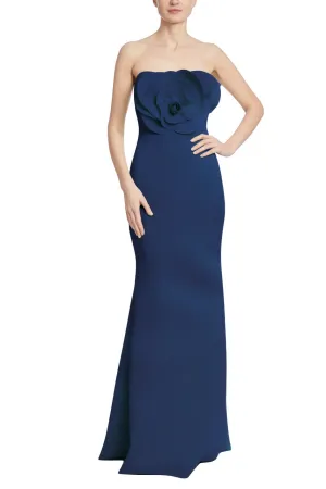 Badgley Mischka Strapless 3D Flower Crepe Mermaid Gown