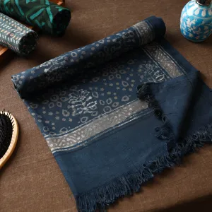 Blue - Akola Block Printed Pure Handloom Cotton Towel