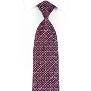 Bruno Baffi Men's Rhinestone Silk Necktie Purple Silver Geometric With Sparkles