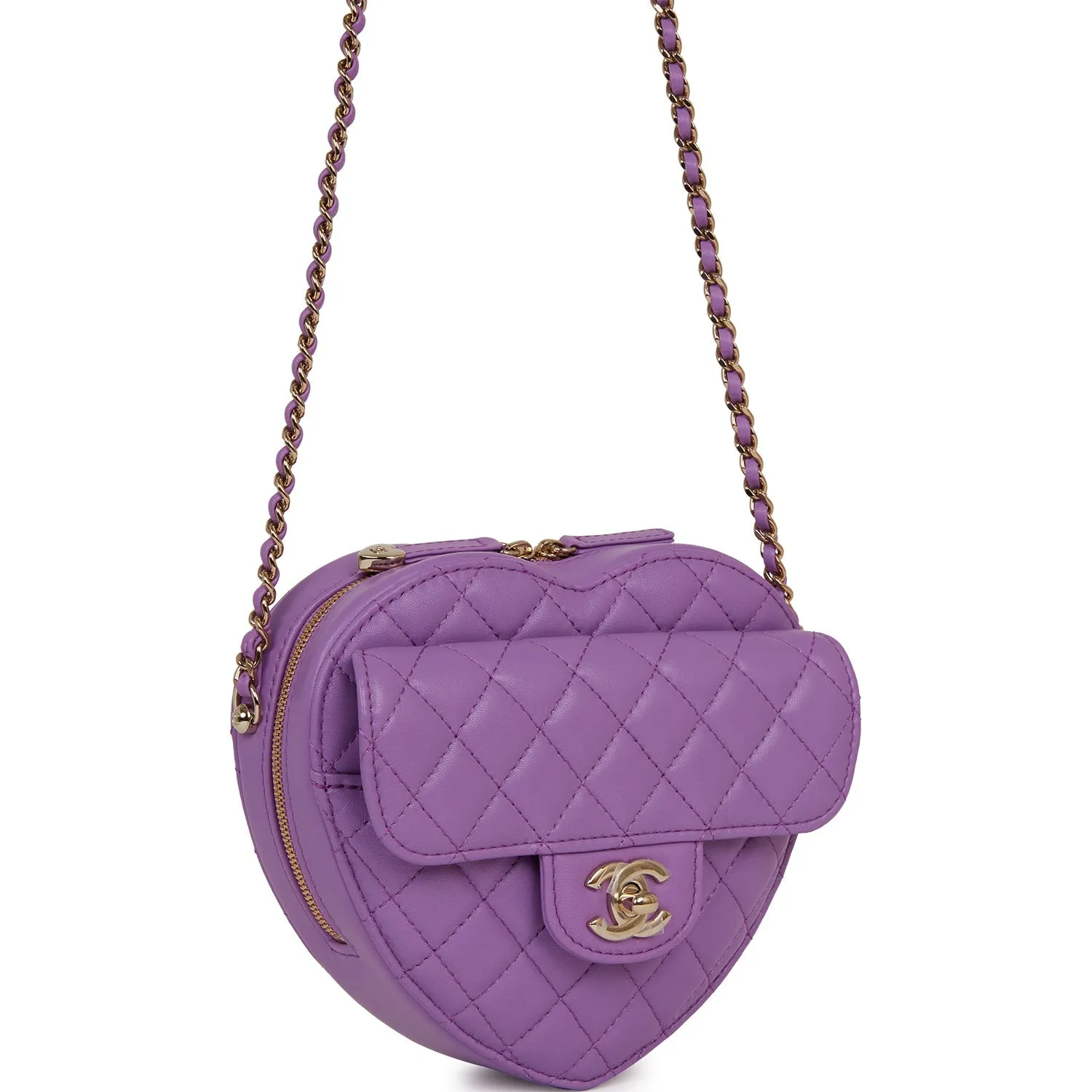 Chanel CC In Love Large Heart-Shaped Bag - Purple Lambskin with Light Gold Hardware