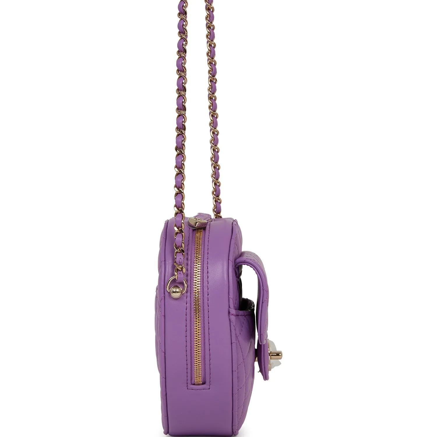 Chanel CC In Love Large Heart-Shaped Bag - Purple Lambskin with Light Gold Hardware