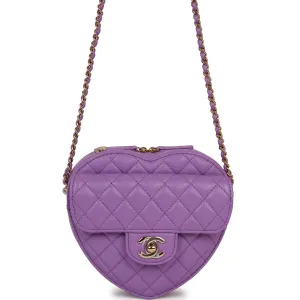 Chanel CC In Love Large Heart-Shaped Bag - Purple Lambskin with Light Gold Hardware