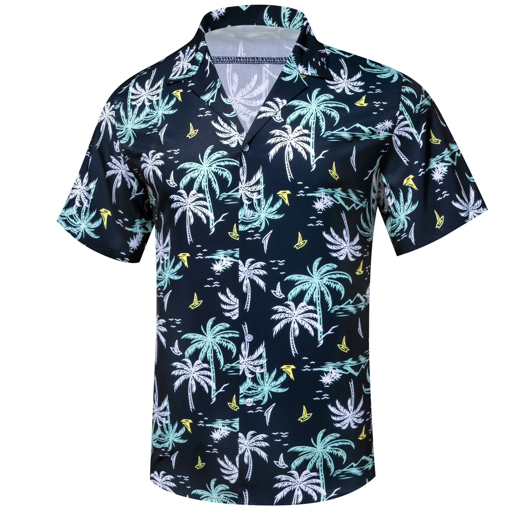 Dark Blue Arctic Blue White Coconut Tree Novelty Men's Short Sleeve Summer Shirt