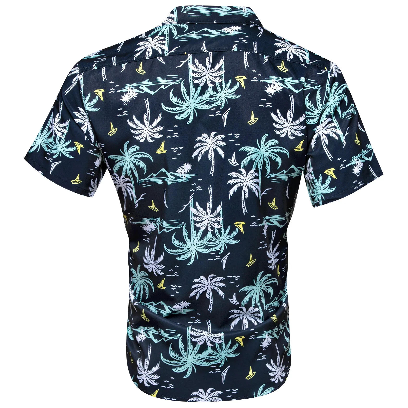 Dark Blue Arctic Blue White Coconut Tree Novelty Men's Short Sleeve Summer Shirt