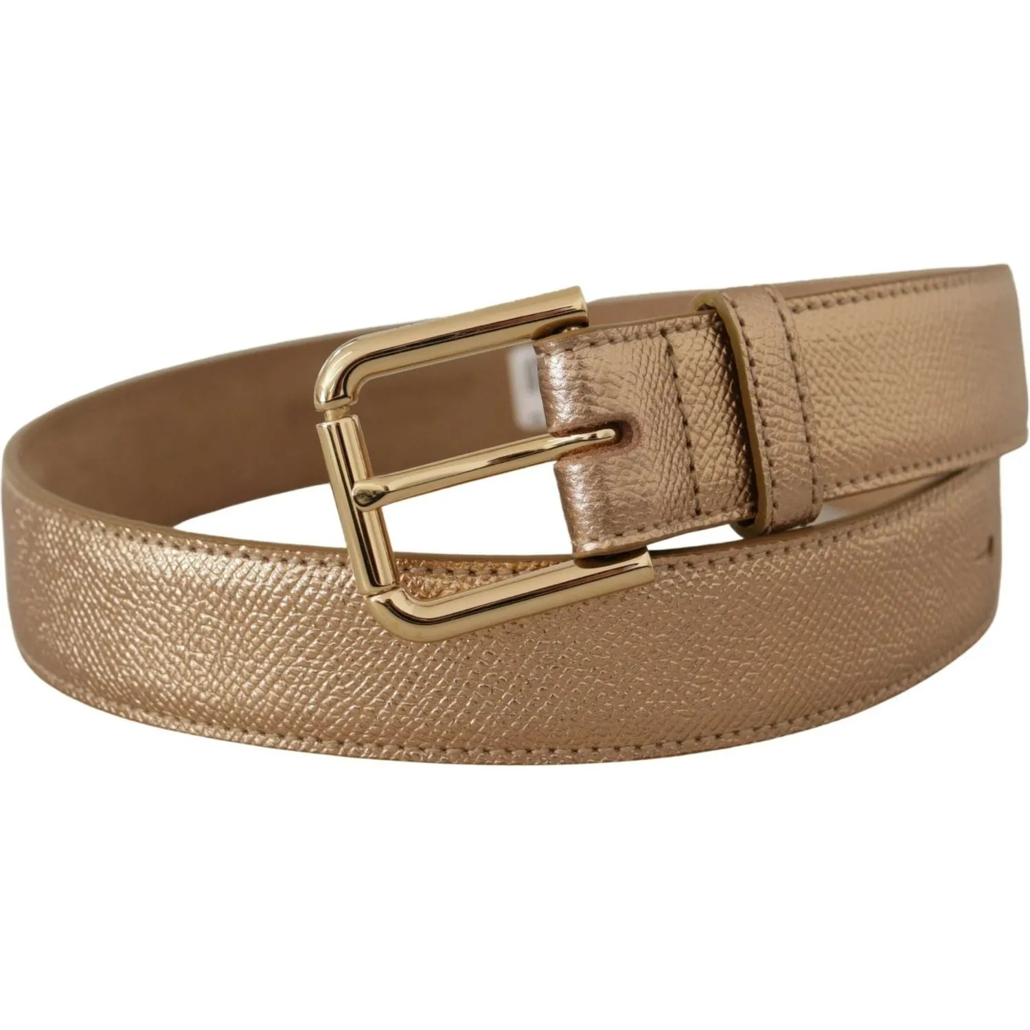 Dolce & Gabbana Chic Rose Gold Leather Belt with Logo Buckle