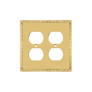 Egg & Dart Switch Plate with Double Outlet in Polished Brass