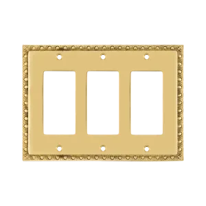 Egg & Dart Switch Plate with Triple Rocker in Polished Brass