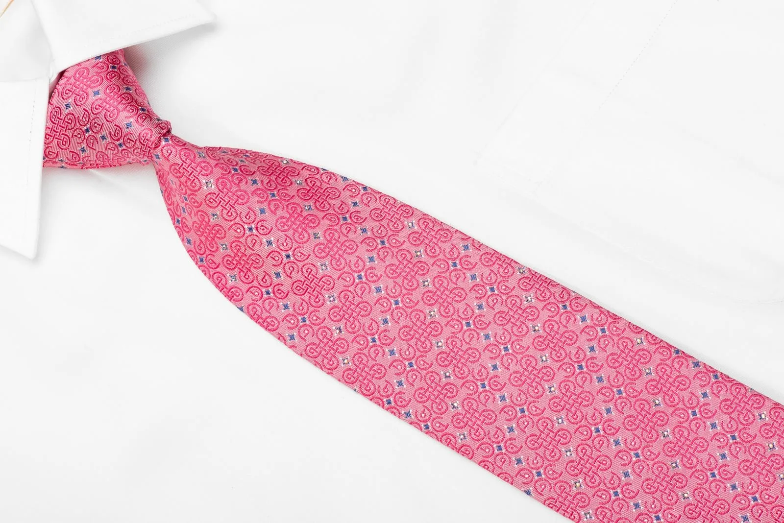 Elle Homme Men's Crystal Silk Necktie Celtic Knots On Pink With Silver Sparkles