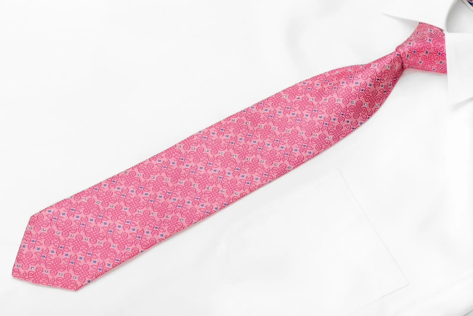 Elle Homme Men's Crystal Silk Necktie Celtic Knots On Pink With Silver Sparkles