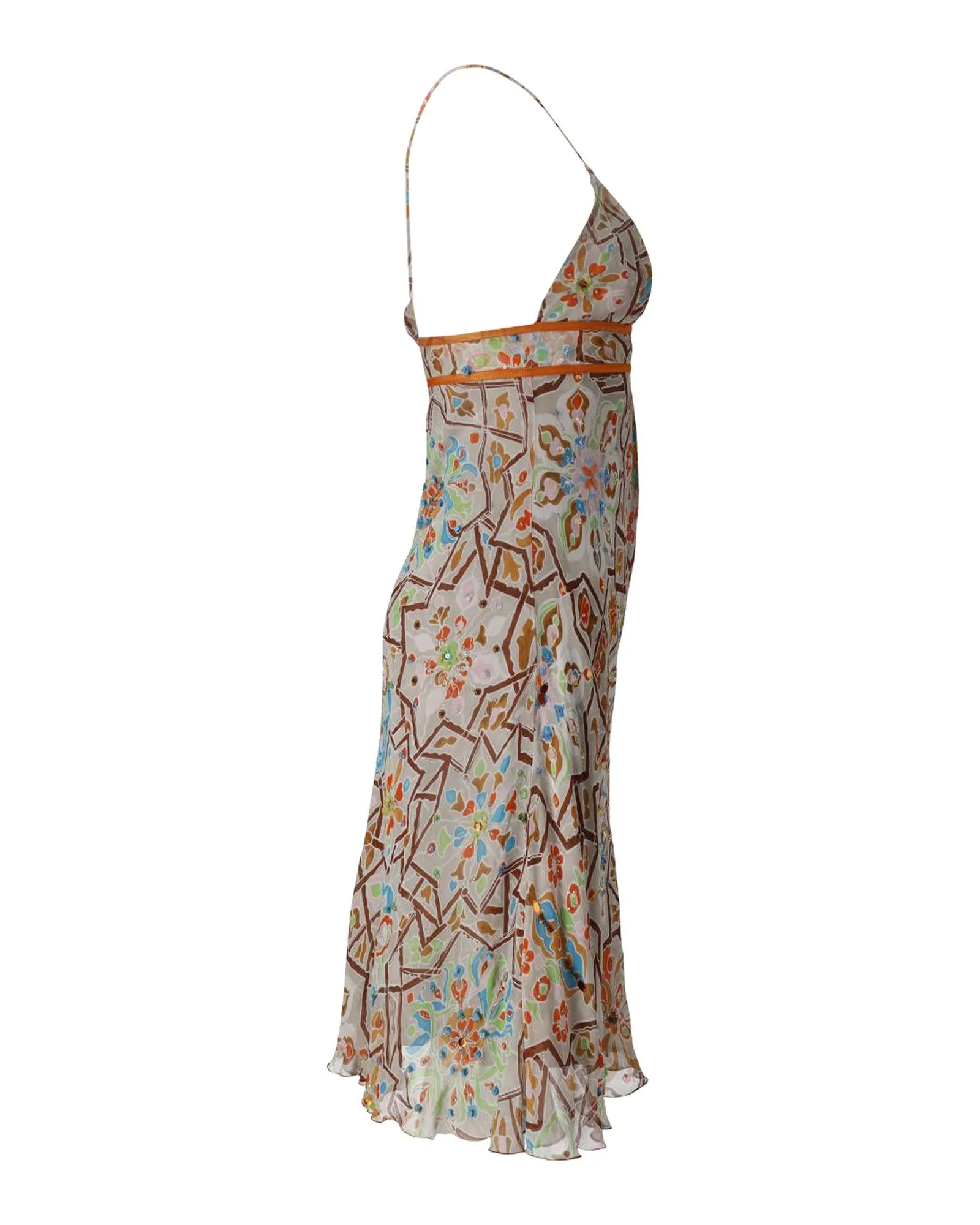 Embellished Geometric Print Silk Summer Dress