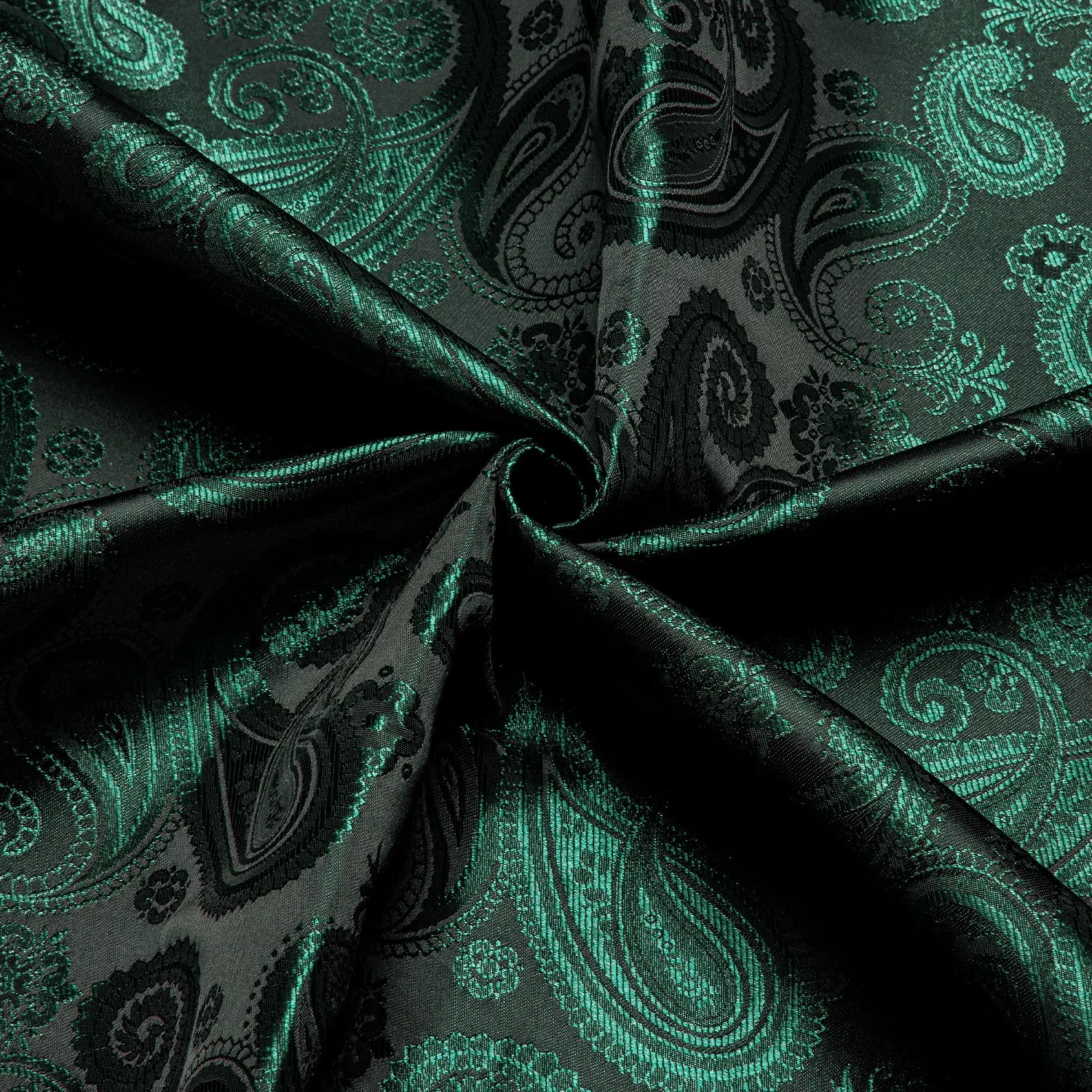 Emerald Green Black Paisley Silk Men's Short Sleeve Shirt