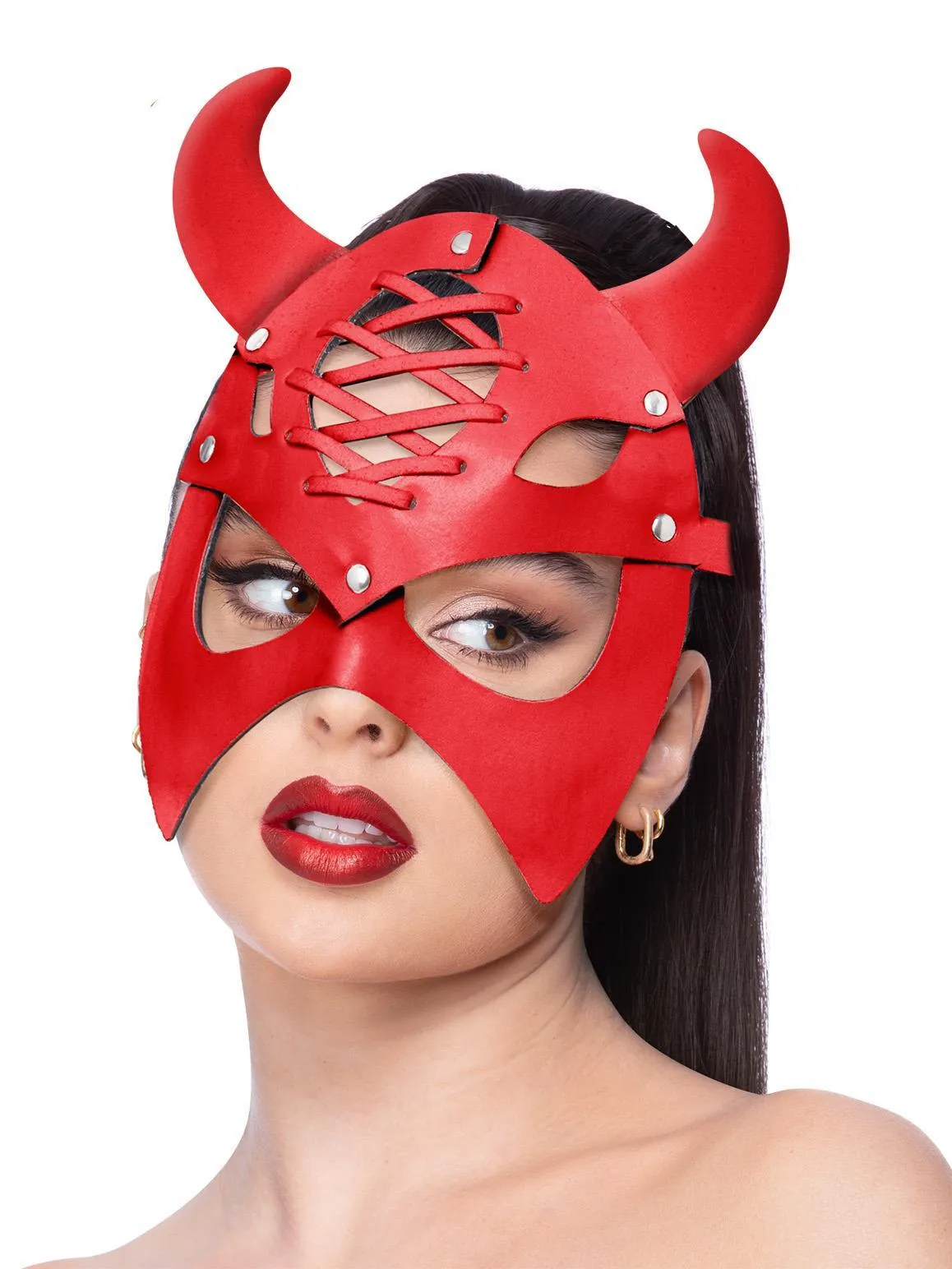 Fever Red Mock Leather Devil Mask