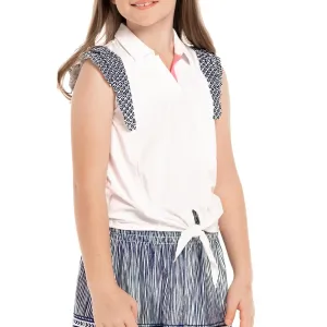 Girls' Bandelier Tie Tennis Polo White