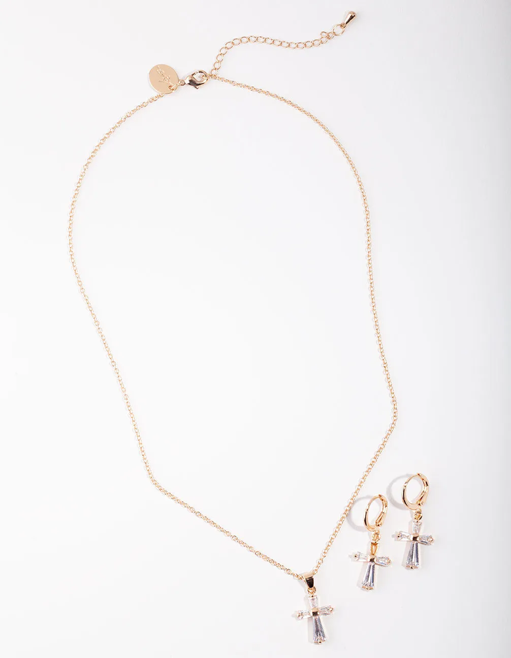 Gold Cross Necklace & Earrings