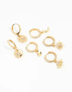 Gold Plated Celestial Huggie Hoop Earring Pack