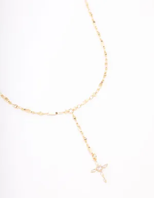 Gold Plated Marquise Cubic Zirconia Cross Y-Necklace