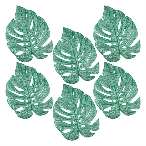 Green Monstera Leaf Placemats - 18 Inch Non-Slip Vinyl Dining Table Charger Home Decor (Set of 6)