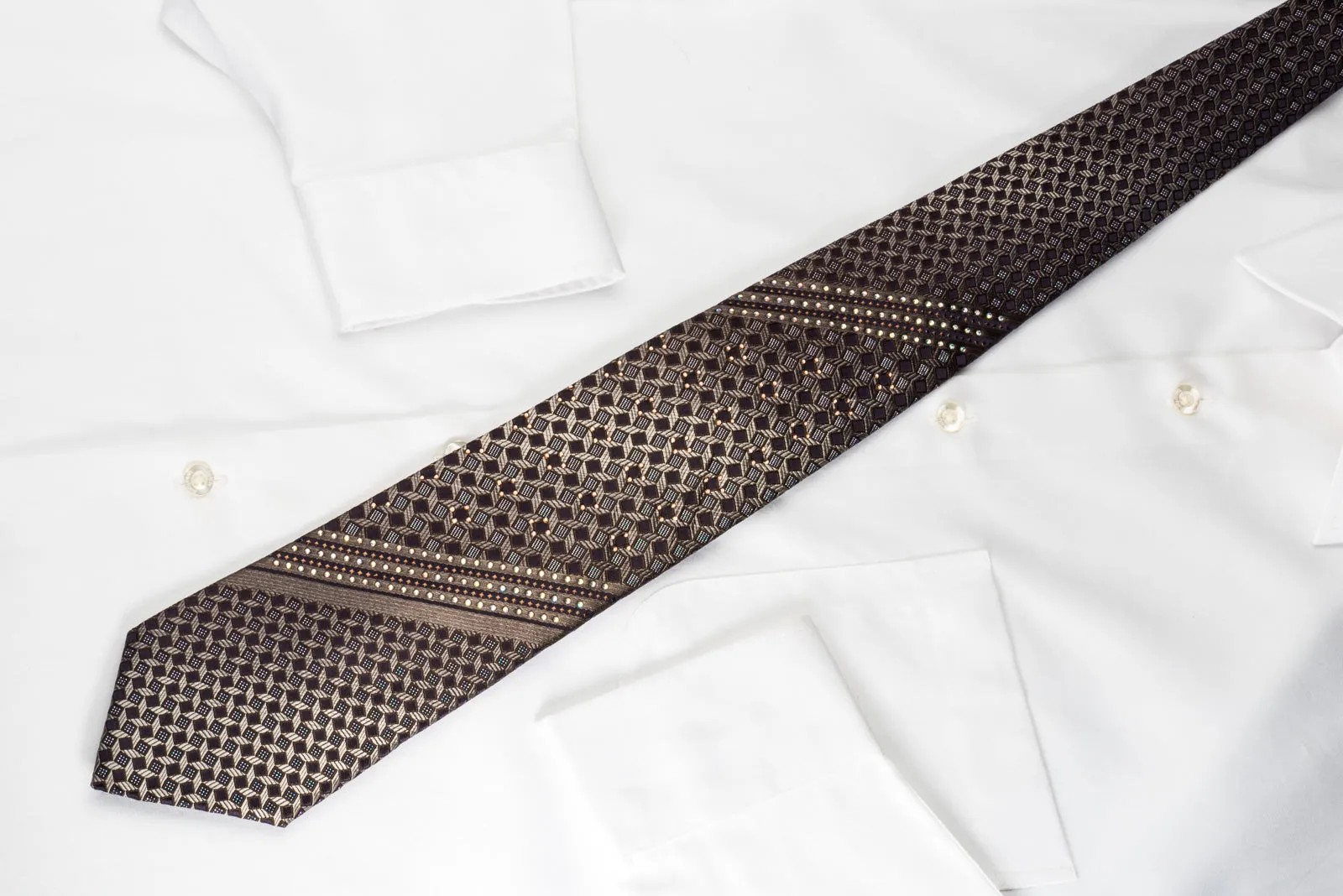 Guy Laroche Rhinestone Tie Gray Silver Geometric With Silver Sparkles