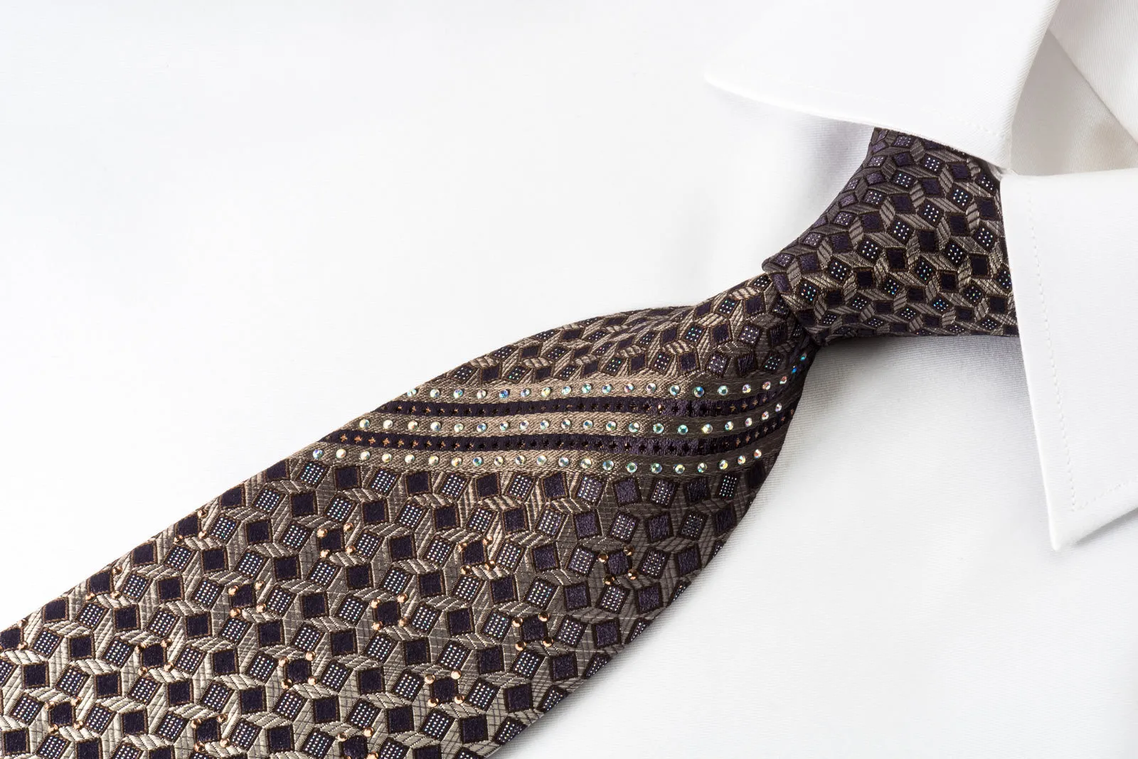 Guy Laroche Rhinestone Tie Gray Silver Geometric With Silver Sparkles