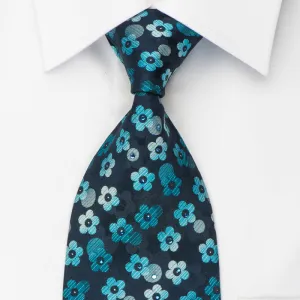 Indian Homme Rhinestone Necktie Floral On Blue Woven Silk