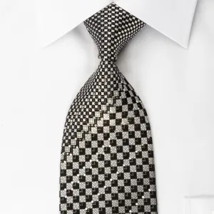 Klaus Raam Rhinestone Silk Necktie Silver Black Checkered With Silver Sparkles