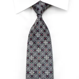 Lucien Homme Mens Silk Rhinestone Tie Silver Geometric On Navy With Silver Sparkles