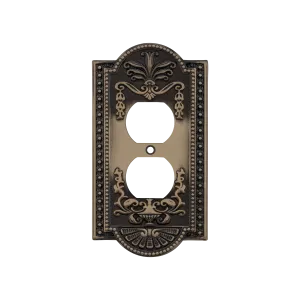 Meadows Switch Plate with Outlet in Antique Brass