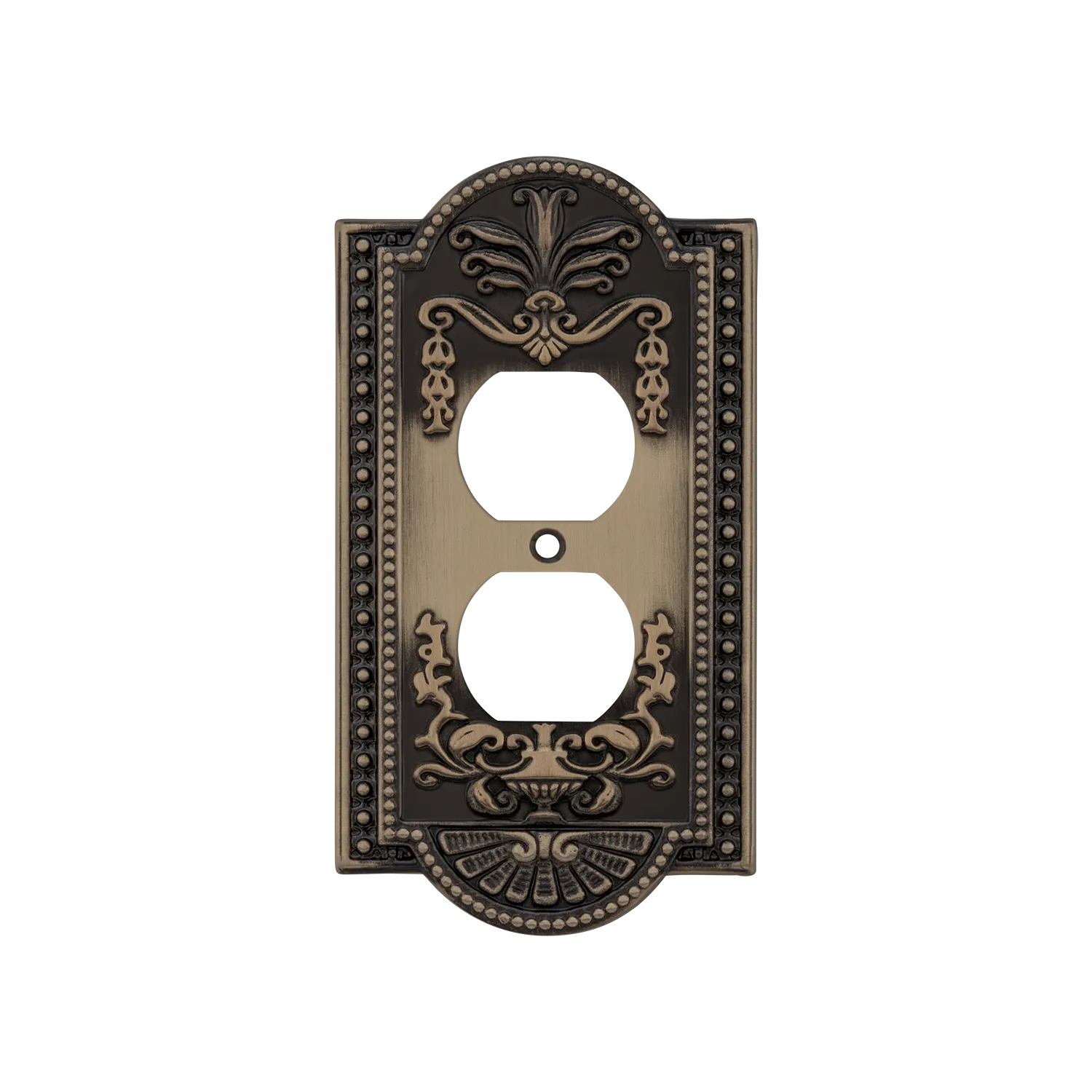 Meadows Switch Plate with Outlet in Antique Brass