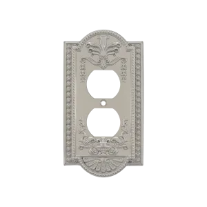 Meadows Switch Plate with Outlet in Satin Nickel