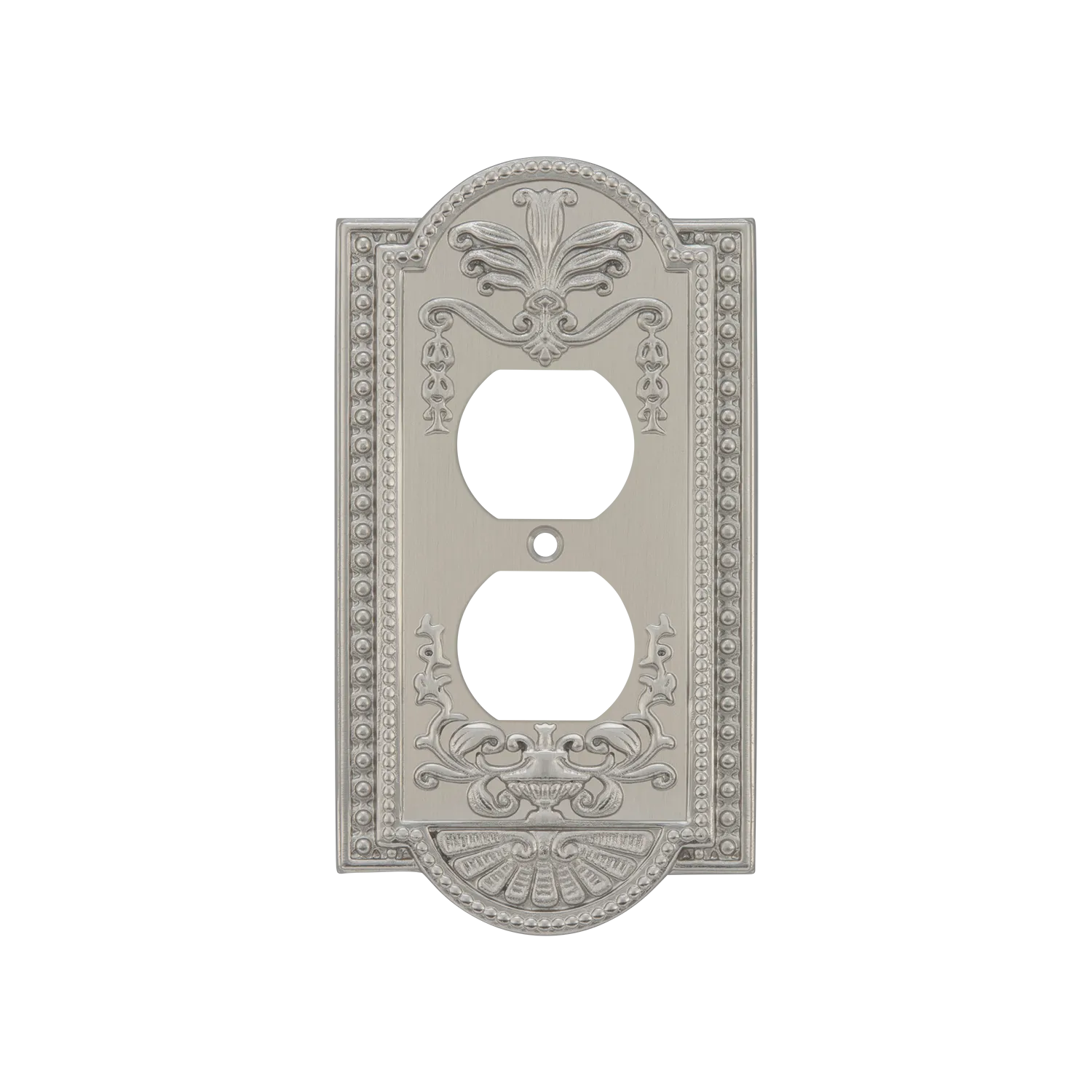 Meadows Switch Plate with Outlet in Satin Nickel