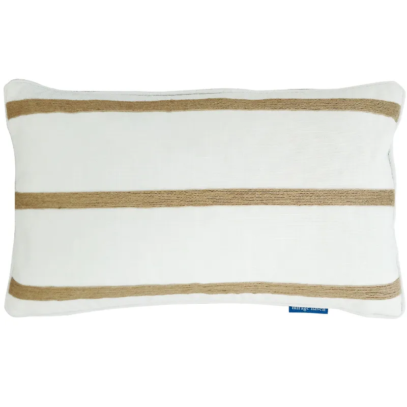 Mirage Haven Hallie White and Hemp 30x50cm Triple Stripe Cushion Cover