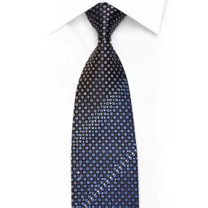 neckRhinestone Silk Necktie Silver Blue Checkered On Navy With Sparkles