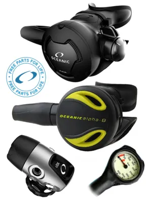 Oceanic Regulator Set: Alpha 10 / CDX (DIN or Yoke) / Alpha 8 Octopus & Free Termo Gauge