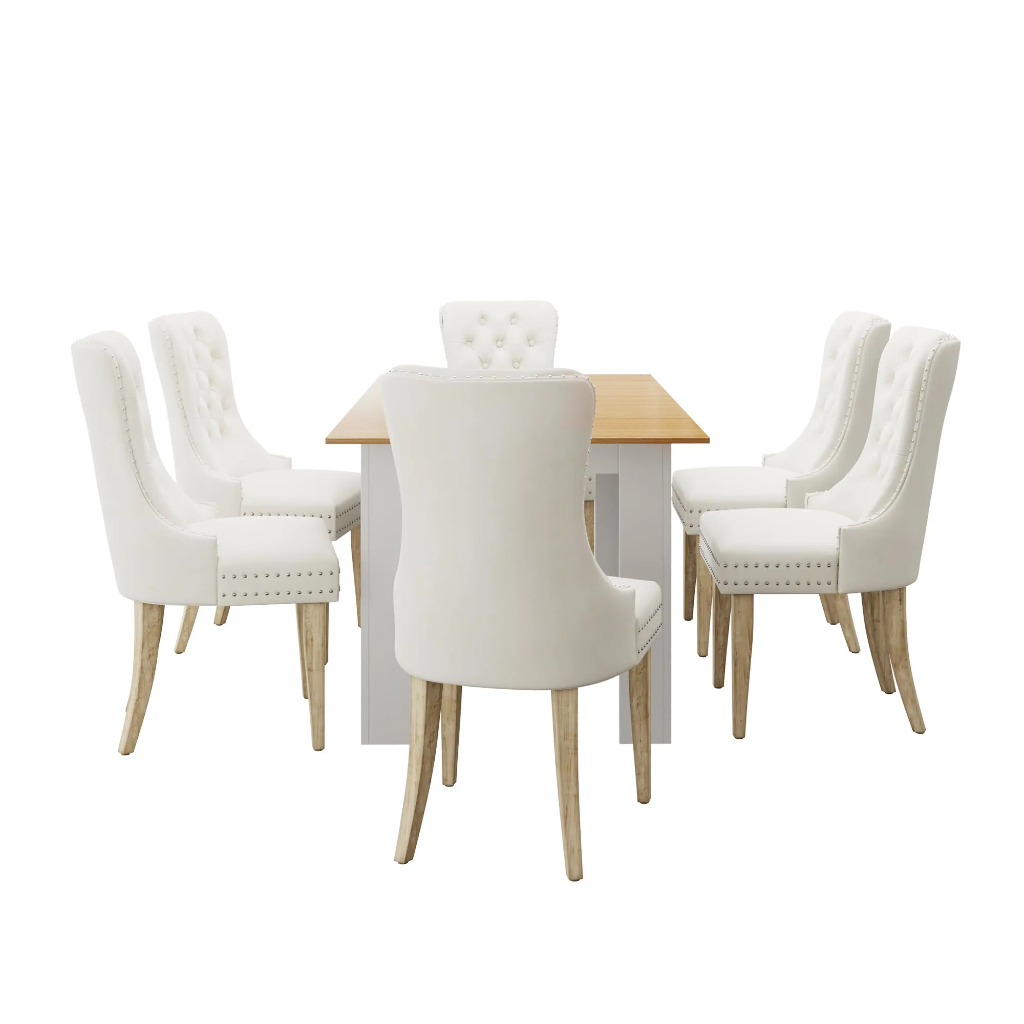 Oikiture 160cm Extendable Dining Table with 4PCS Dining Chairs Velvet Beige