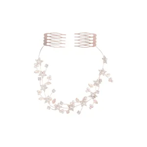 Rose Gold Diamante Flower Pearl Hair Vine