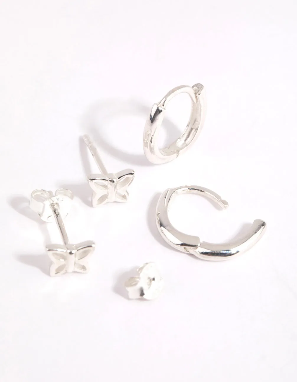 Sterling Silver Butterfly Stud & Huggie Earring Set