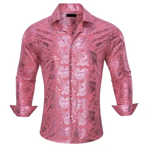 Ties2you Bronzing Shirt Men's Watermelon Pink Floral Silk Shirt