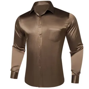 Ties2you Button Up Shirt Design Chocolate Brown Solid Long Sleeve Tuxedo Shirt for Men