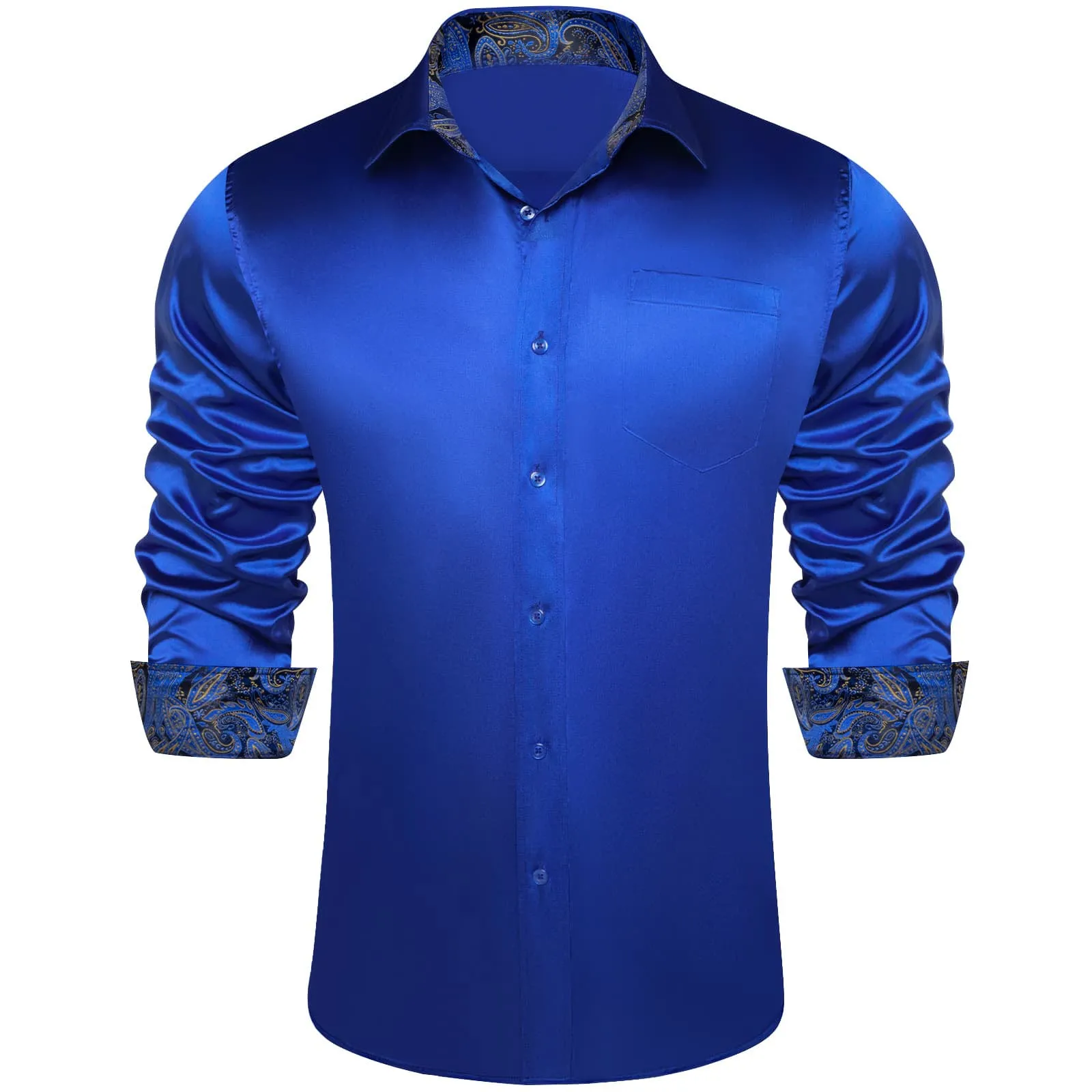 Ties2you Collared Shirt Cobalt Blue Satin Solid Long Sleeve Button Up Mens Shirt Design