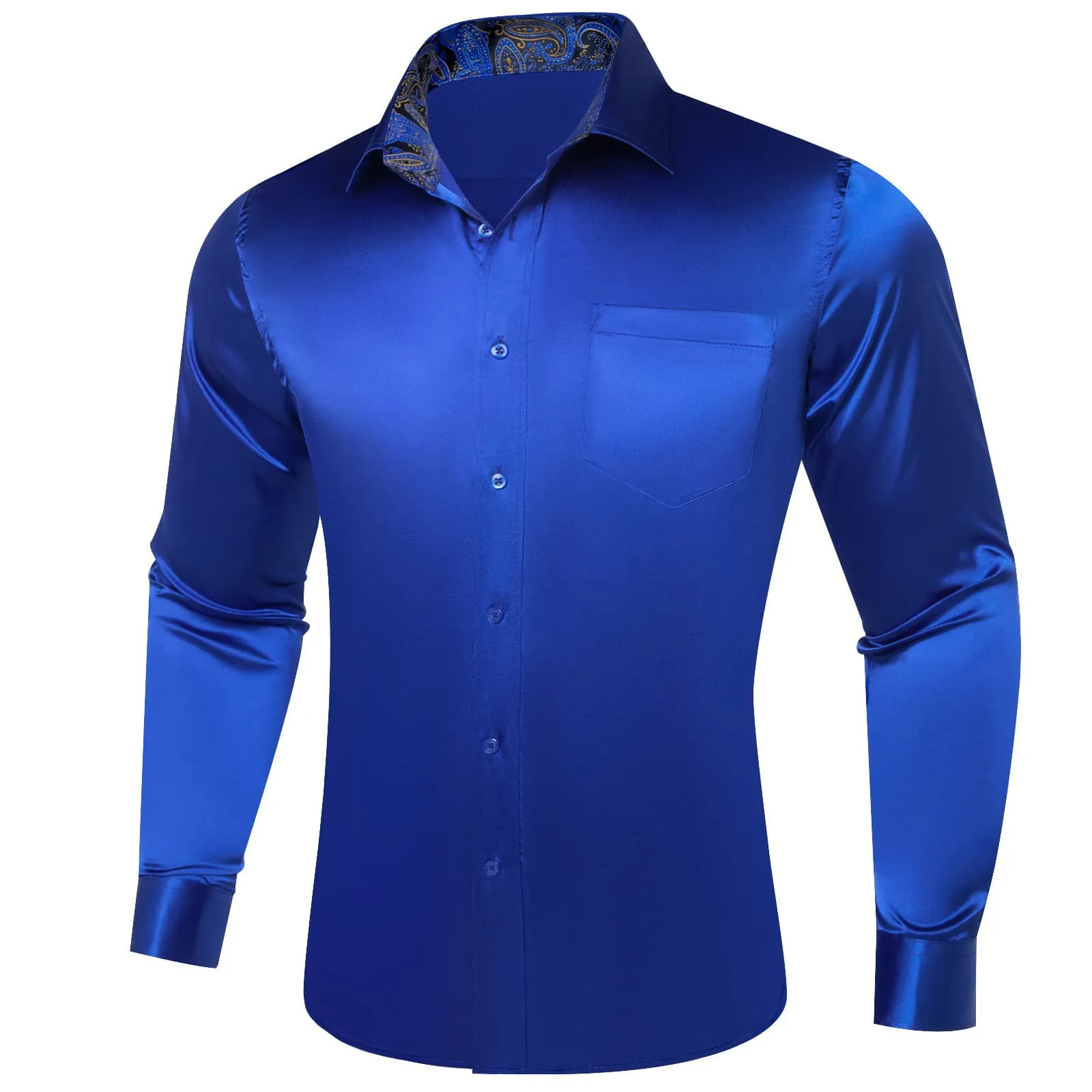 Ties2you Collared Shirt Cobalt Blue Satin Solid Long Sleeve Button Up Mens Shirt Design