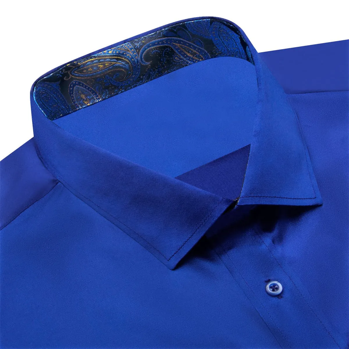 Ties2you Collared Shirt Cobalt Blue Satin Solid Long Sleeve Button Up Mens Shirt Design