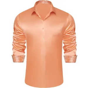 Ties2you Collared Shirt Light Salmon Orange Satin Solid Long Sleeve Button Up Mens Shirt Design