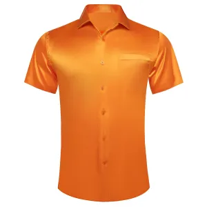 Ties2you Dress Shirt Design Hot Orange Solid Mens Short Sleeve Button Down Shirt