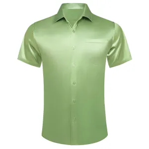 Ties2you Dress Shirt Design Sage Green Solid Mens Short Sleeve Button Down Shirt