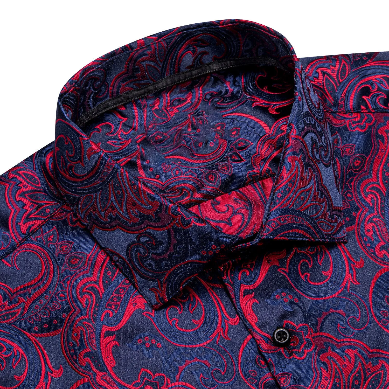 Ties2you Long Sleeve Shirt Navy Blue Red Jacquard Paisley Men's Shirt