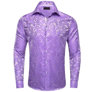 Ties2you Mens Shirt Medium Purple Floral Silk Button Down Dress Shirt