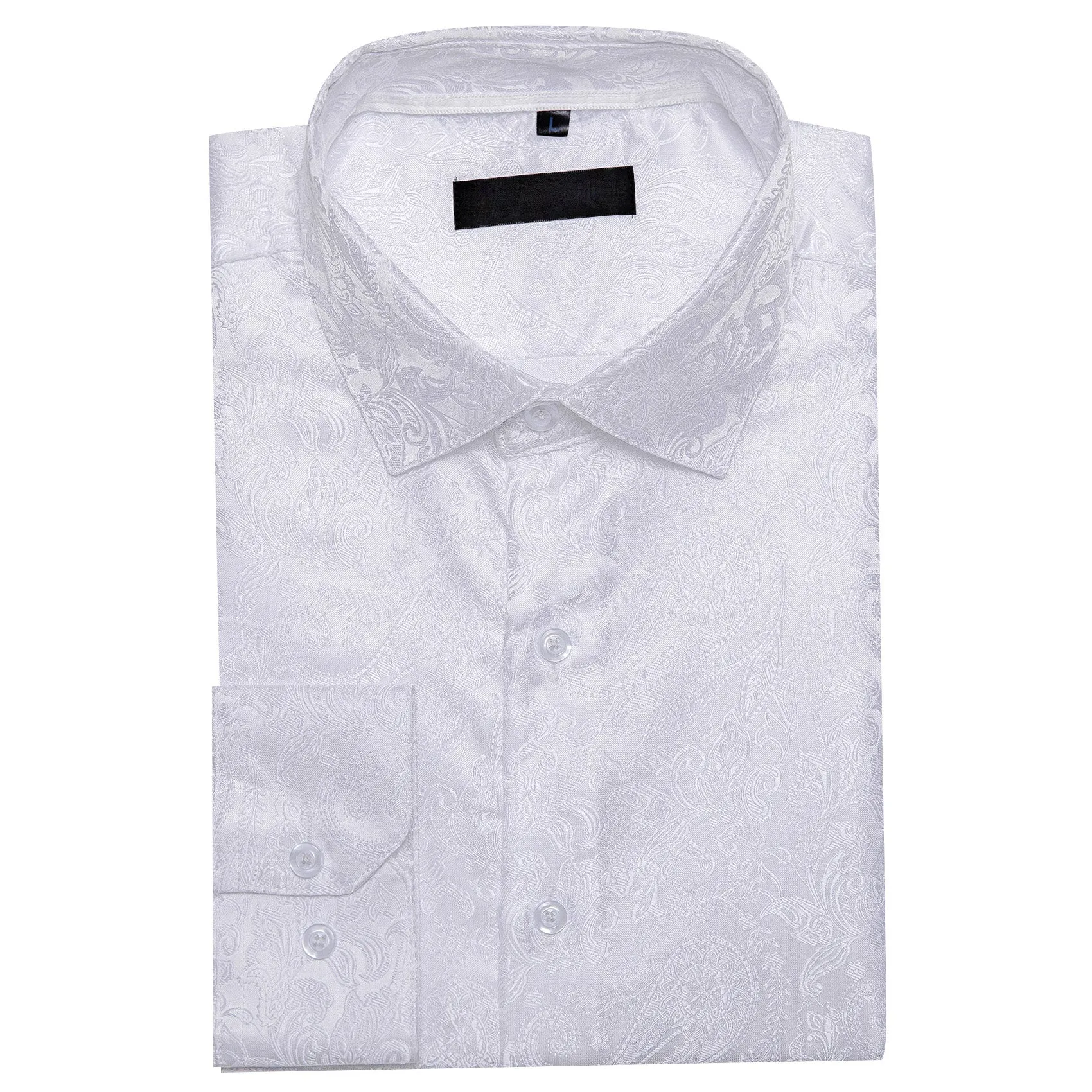 White Paisley Silk Men's Long Sleeve Shirt